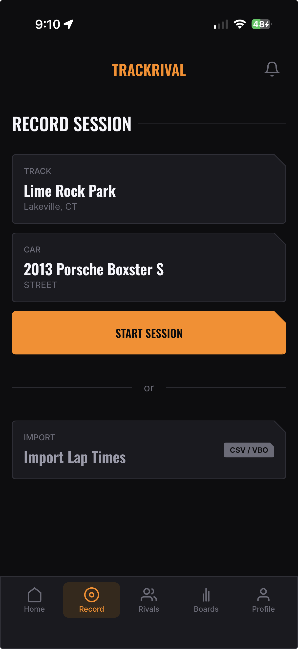 Record Session screen